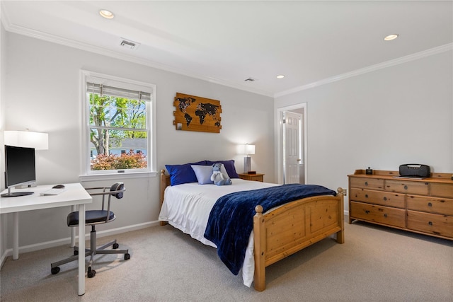 2 Robert Crisfield Pl, Rye, NY 10580 - bedroom featuring light colored carpet, ornamental molding, an office area, baseboards, and recessed lighting