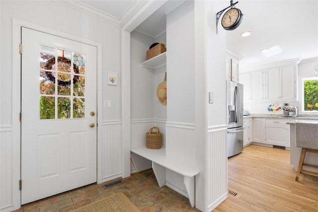 2 Robert Crisfield Pl, Rye, NY 10580 - mudroom featuring ornamental molding, wainscoting, and recessed lighting