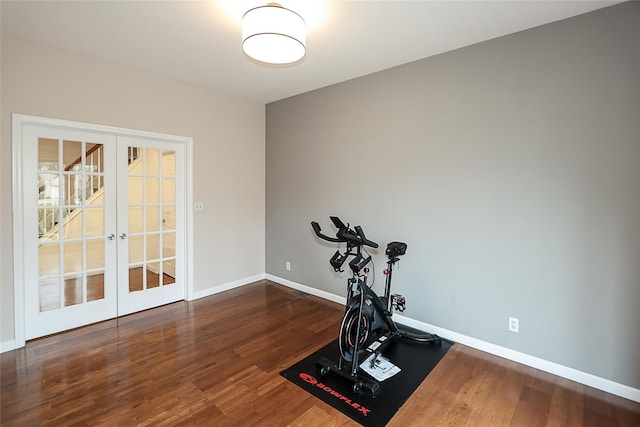 114 Frankel Blvd, Merrick, NY 11566 - workout room with french doors, wood finished floors, and baseboards