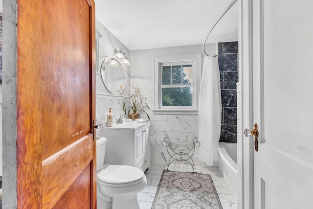 8 Townsend Blvd, Poughkeepsie, NY 12603 - bathroom featuring tile walls, vanity, toilet, shower / bath combo, and tile patterned floors