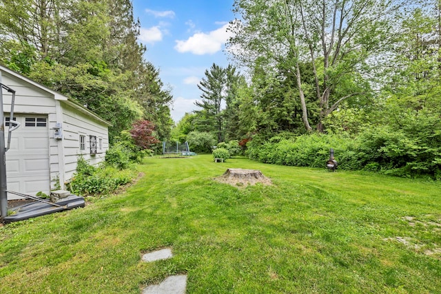 8 Townsend Blvd, Poughkeepsie, NY 12603 - view of green lawn featuring a trampoline and an outbuilding