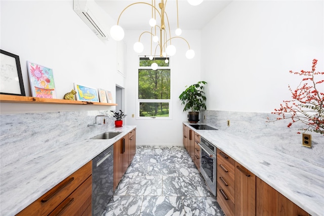 82 Moadock Rd, Millerton, NY 12546 - kitchen featuring stainless steel oven, a sink, dishwashing machine, and brown cabinetry