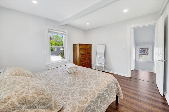 26 Alta Dr, Mount Vernon, NY 10552 - bedroom featuring dark wood-style floors, beamed ceiling, baseboards, and recessed lighting
