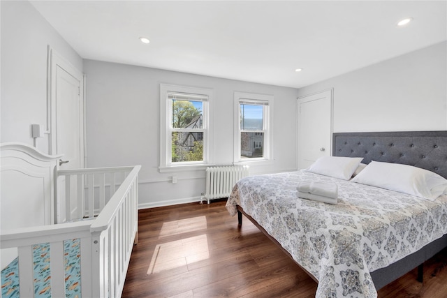 26 Alta Dr, Mount Vernon, NY 10552 - bedroom featuring radiator heating unit, dark wood-type flooring, baseboards, and recessed lighting