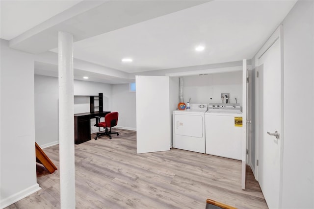 26 Alta Dr, Mount Vernon, NY 10552 - laundry area with independent washer and dryer, light wood-type flooring, recessed lighting, an office area, and baseboards