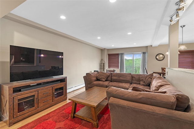80 E Hartsdale Ave Unit 520, Hartsdale, NY 10530 - living room with a baseboard radiator, recessed lighting, and light wood-style floors
