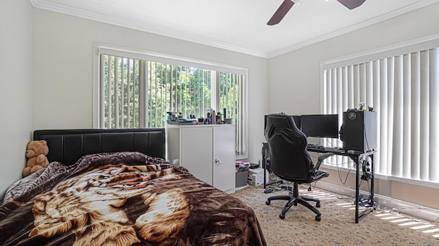 871 Val Park Ave, Valley Stream, NY 11580 - bedroom featuring ornamental molding, ceiling fan, and an office area