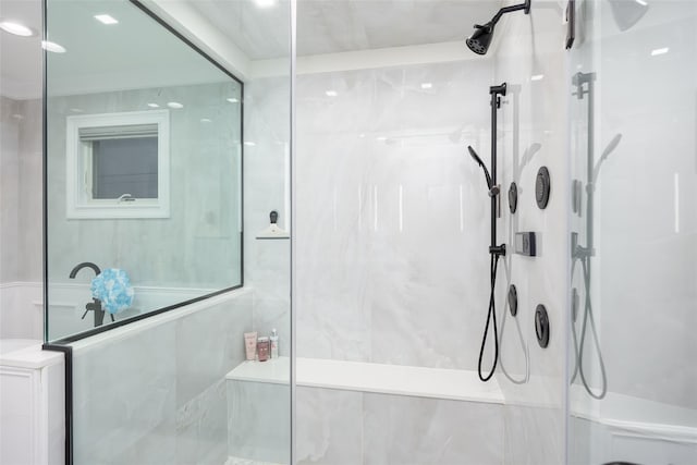 18 Heron Ct, Levittown, NY 11756 - bathroom featuring a marble finish shower