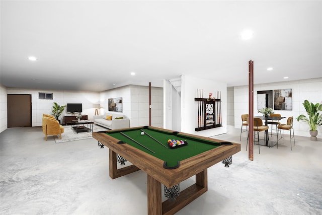 18 Heron Ct, Levittown, NY 11756 - recreation room with concrete flooring, billiards, and recessed lighting