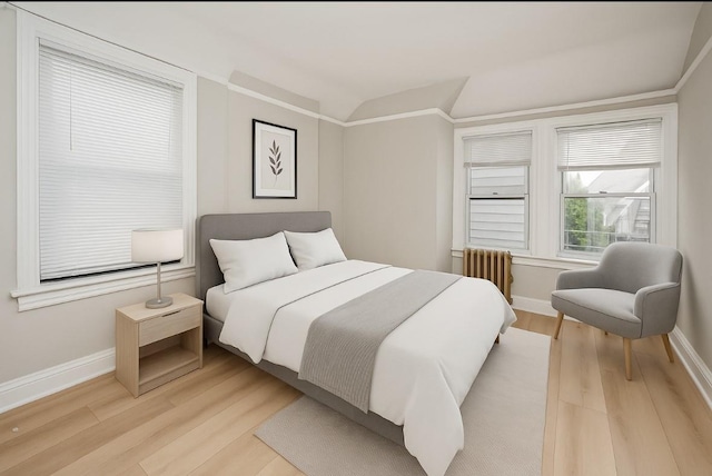 435 S Columbus Ave, Mount Vernon, NY 10553 - bedroom featuring light wood-type flooring, radiator heating unit, baseboards, and vaulted ceiling
