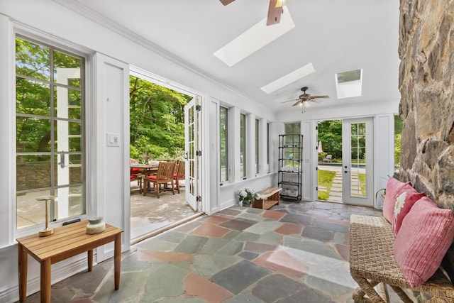 100 Mount Airy Rd S, Croton-On-Hudson, NY 10520 - sunroom / solarium featuring french doors, stone flooring, a skylight, and ornamental molding