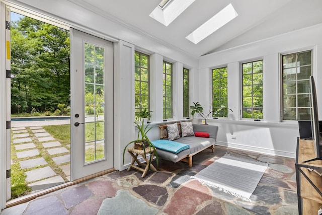 100 Mount Airy Rd S, Croton-On-Hudson, NY 10520 - sunroom / solarium with vaulted ceiling, a skylight, baseboards, and ornamental molding