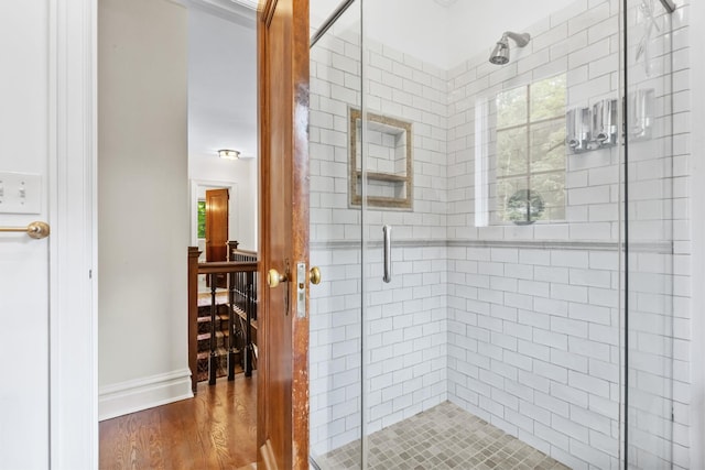 100 Mount Airy Rd S, Croton-On-Hudson, NY 10520 - bathroom featuring a shower stall and wood finished floors