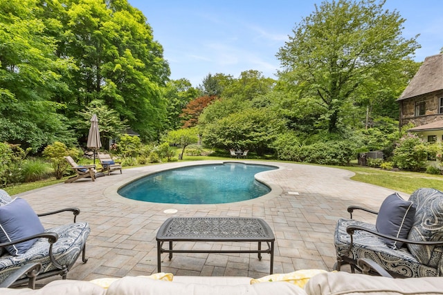 100 Mount Airy Rd S, Croton-On-Hudson, NY 10520 - swimming pool featuring a patio area and view of wooded area