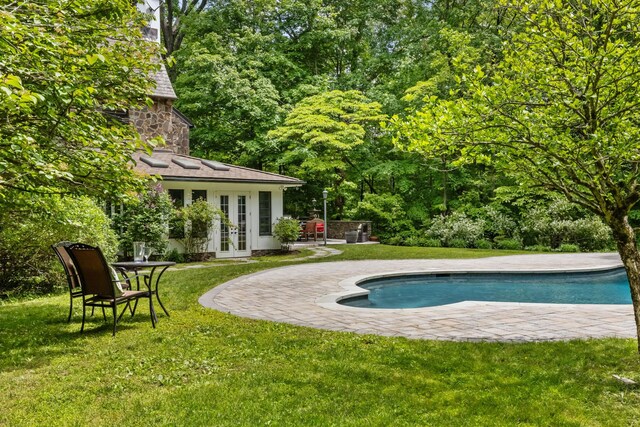 100 Mount Airy Rd S, Croton-On-Hudson, NY 10520 - outdoor pool featuring french doors, a yard, and a patio
