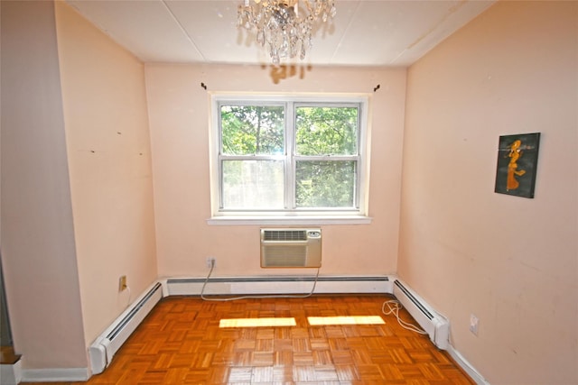 10 Ipswich Ave Unit 4M, Great Neck, NY 11021 - empty room with a baseboard heating unit, a wall mounted air conditioner, and a chandelier