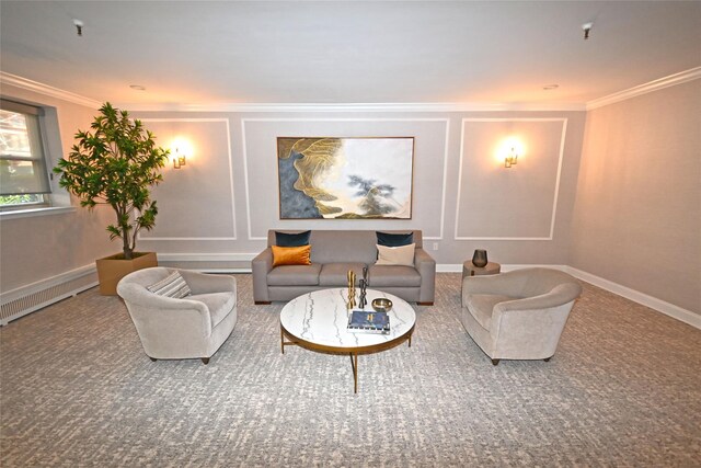 10 Ipswich Ave Unit 4M, Great Neck, NY 11021 - living area with crown molding, carpet flooring, and a decorative wall