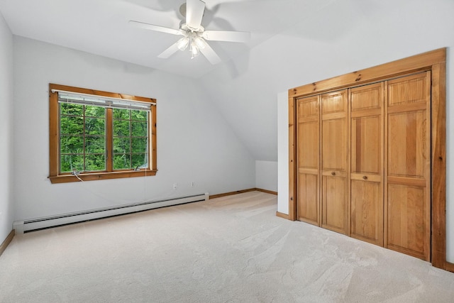 6843 Rte 55, Wingdale, NY 12594 - bonus room featuring a baseboard heating unit, carpet, vaulted ceiling, ceiling fan, and baseboards