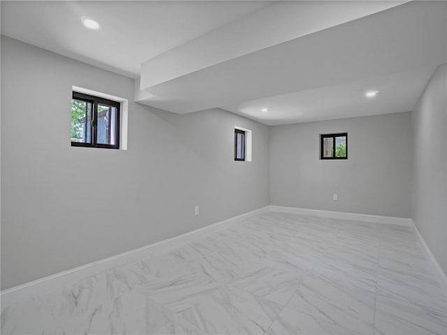 46 S 12th Ave, Mount Vernon, NY 10550 - below grade area featuring marble look tile flooring, baseboards, and recessed lighting