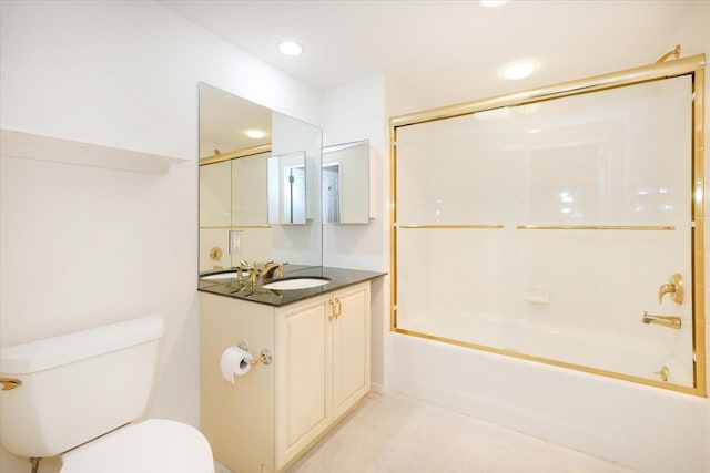 100 Harbor View Dr SW Unit 335, Port Washington, NY 11050 - bathroom with toilet, vanity, shower / bath combination with glass door, tile patterned floors, and recessed lighting