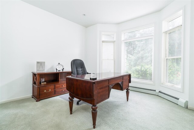 9 Golf Course Dr, Suffern, NY 10901 - home office featuring light carpet, a baseboard heating unit, and baseboards
