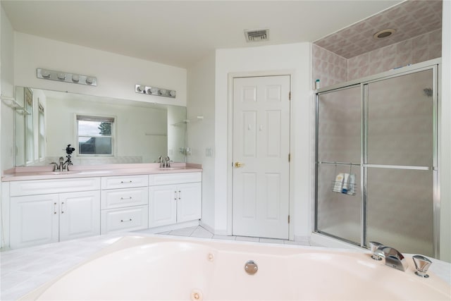 9 Golf Course Dr, Suffern, NY 10901 - full bathroom with a stall shower, double vanity, and a jetted tub