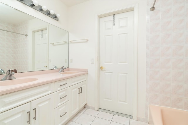 9 Golf Course Dr, Suffern, NY 10901 - full bath featuring tile patterned floors, double vanity, and shower / bathtub combination