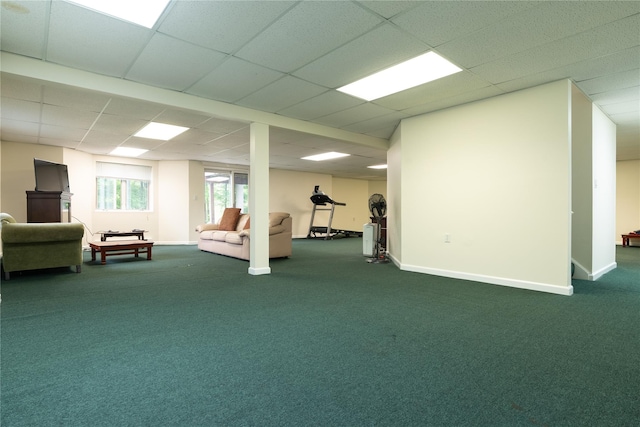 9 Golf Course Dr, Suffern, NY 10901 - basement with dark colored carpet, baseboards, and a paneled ceiling