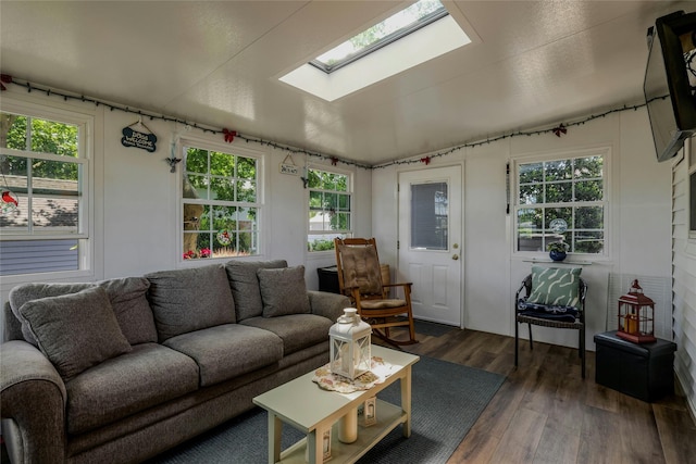1784 W End Ave, New Hyde Park, NY 11040 - living room featuring a skylight, dark wood finished floors, and healthy amount of natural light