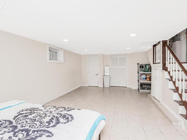 4428 Bruner Ave, Bronx, NY 10466 - bedroom with light tile patterned floors, baseboards, and recessed lighting
