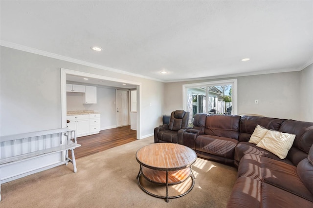 30 Twisting Dr, Lake Grove, NY 11755 - living area featuring recessed lighting, carpet, ornamental molding, and baseboards