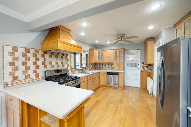 21 Livingston St, Deer Park, NY 11729 - kitchen with appliances with stainless steel finishes, radiator heating unit, a sink, recessed lighting, and ornamental molding