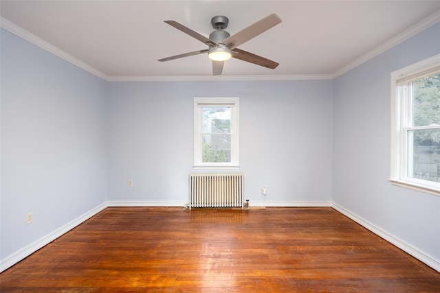 21 Livingston St, Deer Park, NY 11729 - empty room with radiator, wood finished floors, ceiling fan, crown molding, and baseboards