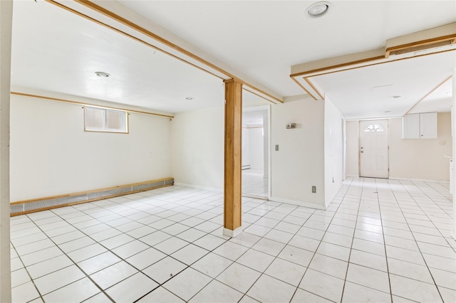 below grade area with light tile patterned floors