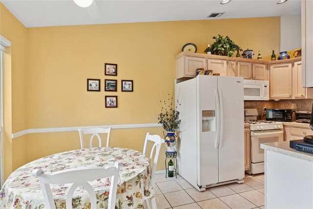 552 Birchwood Park Dr, Middle Island, NY 11953 - kitchen featuring white appliances, light tile patterned flooring, light brown cabinets, recessed lighting, and light countertops