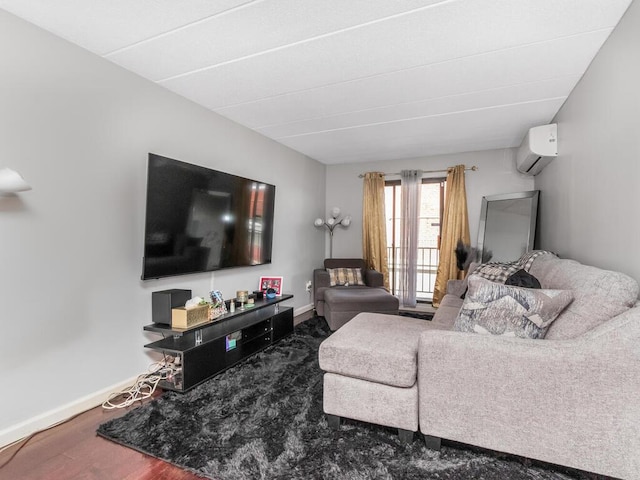 10813 Seaview Ave Unit 41B, Brooklyn, NY 11236 - living area featuring a wall mounted air conditioner, baseboards, and wood finished floors