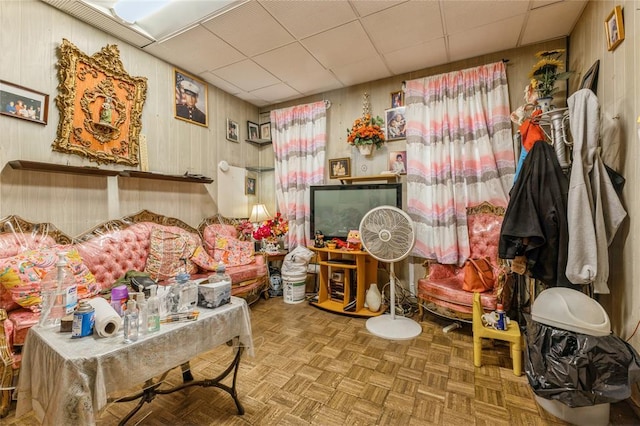 171 Hale Ave, Brooklyn, NY 11208 - miscellaneous room with a paneled ceiling and wood walls