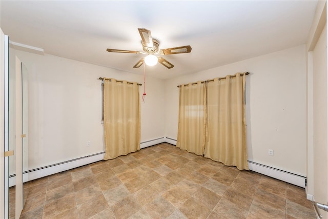 91-10 164th, Howard Beach, NY 11414 - unfurnished room featuring a baseboard heating unit, ceiling fan, and stone finish floors
