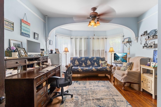 30 Railroad Ave, Center Moriches, NY 11934 - office space with arched walkways, wood finished floors, and ceiling fan