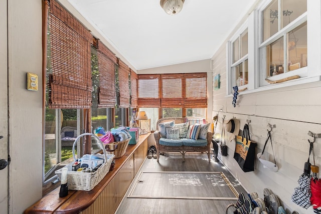 30 Railroad Ave, Center Moriches, NY 11934 - sunroom featuring vaulted ceiling, wood finished floors, and ornamental molding
