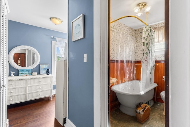 30 Railroad Ave, Center Moriches, NY 11934 - bathroom with a soaking tub, vanity, and a shower with shower curtain