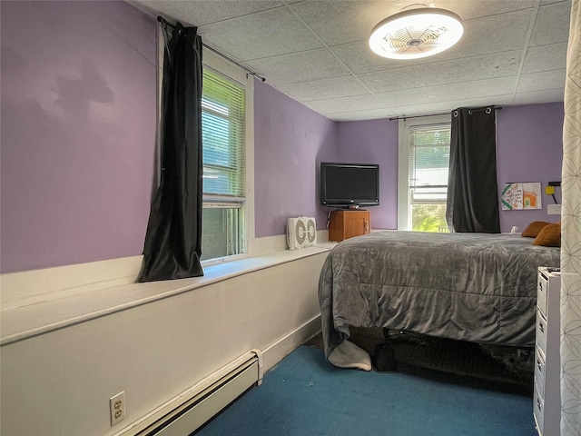40 Cream St, Poughkeepsie, NY 12601 - bedroom with a paneled ceiling, multiple windows, carpet, and a baseboard radiator