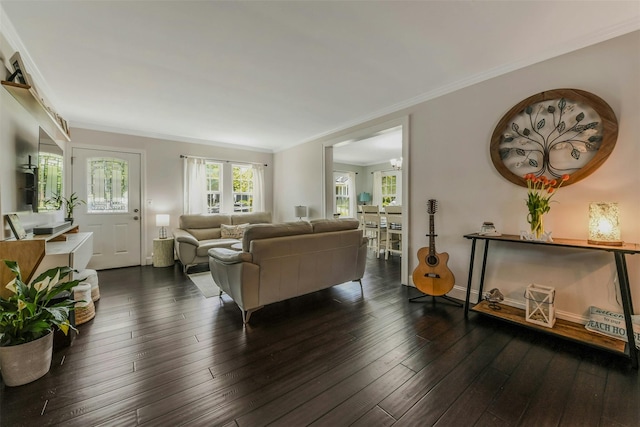 935 Harrison Dr, Centerport, NY 11721 - living area with crown molding and hardwood / wood-style floors