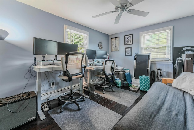 935 Harrison Dr, Centerport, NY 11721 - home office with wood finished floors and ceiling fan