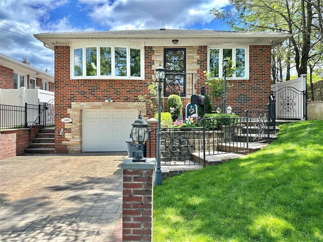 14-85 166th St, Whitestone, NY 11357 - view of front of home featuring brick siding, decorative driveway, and an attached garage