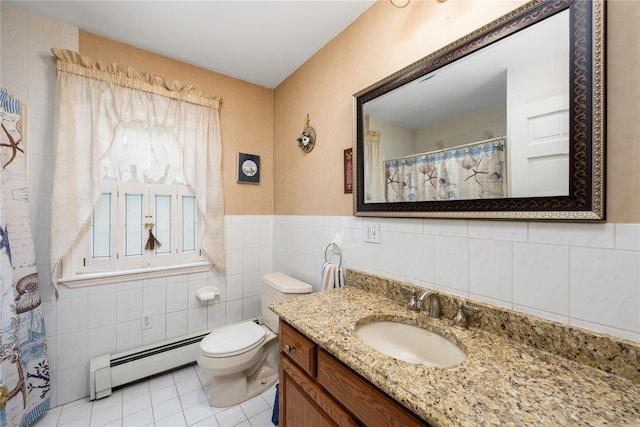 17 Stonegate Dr, Hyde Park, NY 12538 - full bath featuring a baseboard radiator, tile walls, tile patterned flooring, toilet, and vanity