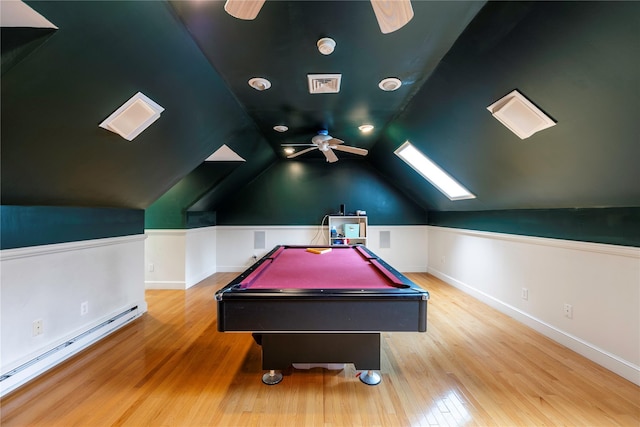 17 Stonegate Dr, Hyde Park, NY 12538 - playroom featuring ceiling fan, a baseboard heating unit, a skylight, wood finished floors, and pool table