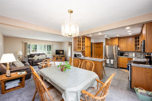 3 Sodano Rd, Hopewell Junction, NY 12533 - dining area featuring a chandelier, recessed lighting, a ceiling fan, and light tile patterned floors