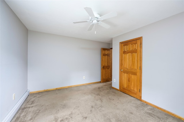 3 Sodano Rd, Hopewell Junction, NY 12533 - spare room with a baseboard heating unit, light colored carpet, baseboards, and a ceiling fan