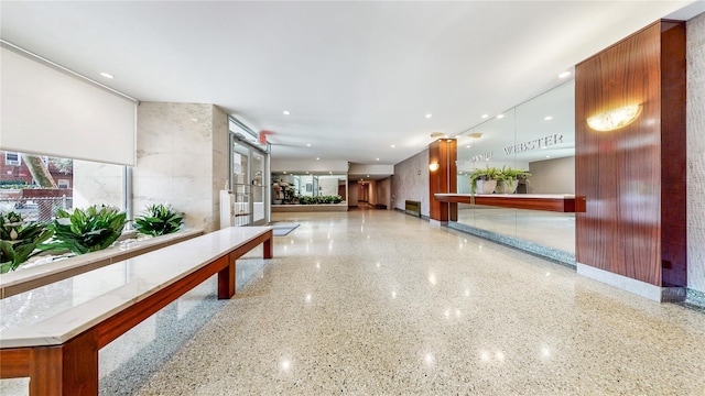 reception area with french doors and recessed lighting